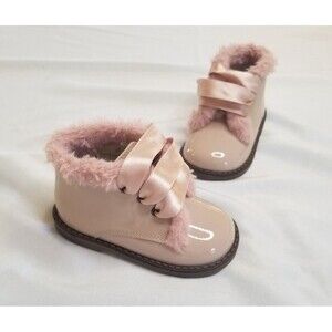 Amati Steps Made in Spain Boujee Luxury Toddler 21 Pink Patent Boot Ribbons